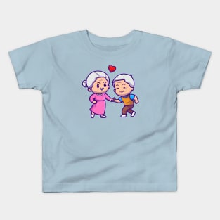 Cute Grandparents Couple Dancing Cartoon Kids T-Shirt